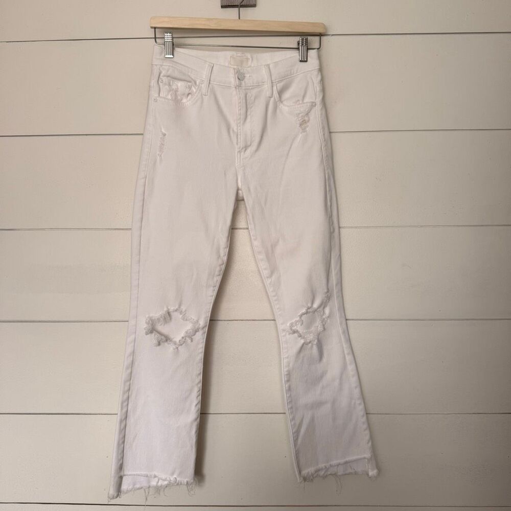 Mother Women’s 26 Insider Crop Step Fray Cracked Slipper Jeans White